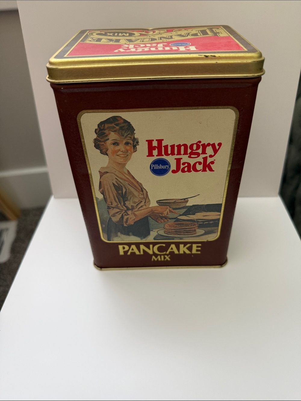 Vinrtage Hungry Jack Red Vintage-Style Pancake Mix Storage Tin Pillsbury